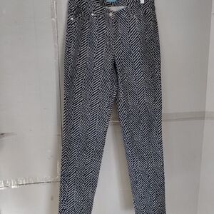 J. McLaughlin Blue & White Geometric Print Pants Skinny Chic Casual Cozy